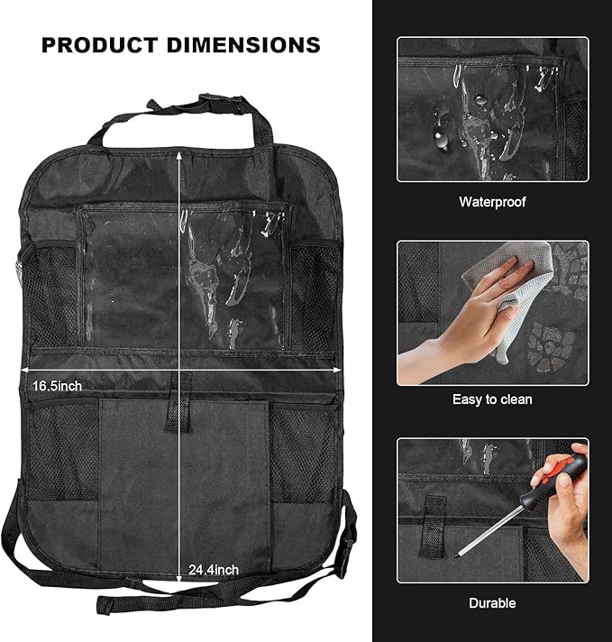 Car Seat Back Organizer, Auto Multi-Pockets Backseat Storage Bag with Tablet Holder, Waterproof Oxford Cloth Seat Back Protector Kick Mat for Most Vehicles, Car Accessories (Style A)