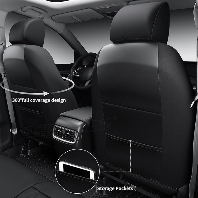 CAR PASS Rav4 Seat Covers Full Set Custom Fit for Toyota RAV4 Tocamo Corolla-Cross 2019-2024, Luxury Nappa Leather Waterproof Rav 4 Seat Covers, Anti-Slip Comfortable Airbag Compatible, Full Black