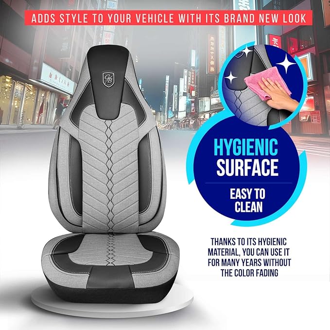 Premium Car Seat Covers Front Seat - Linen Car Seat Cover for SUV, Cars, Most Pickups, Grey-Black, Car Seat Protector, Car Seat Covers Front Seats, Car Seat Protector