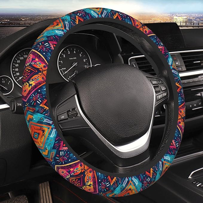 Car Steering Wheel Cover,Dark Boho Universal Non Slip Wheel Protector 15 Inch Elastic Car Accessories for Men Women
