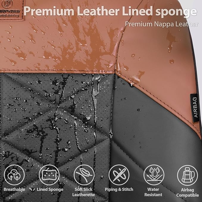 CAR PASS Nappa Leather Waterproof Car Seat Covers Two Front, 3D Foam Automotive Seat Covers with Memory Foam, Universal Fit for Cars SUV Truck Sedan, Airbag Compatible, Black Brown