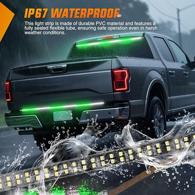 Nilight 48 Inch Truck Tailgate Strobe Light Strip Tail Emergency Bar Rear Window Warning Lamp Ultra-Bright Double Row 288 LED for Pickup Trailers Construction Vehicles Car SUV, Green White