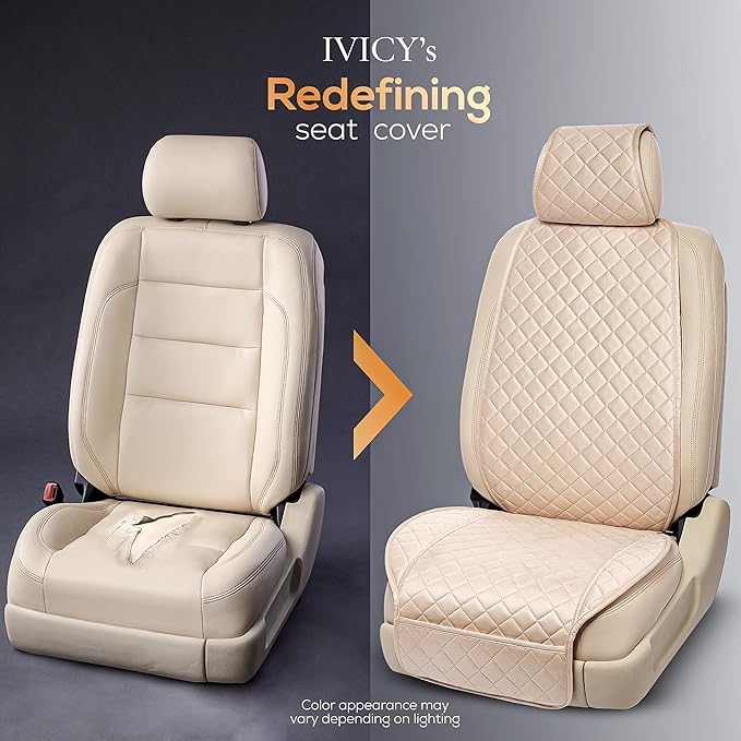 IVICY Faux Suede Front Car Seat Cover – Durable, Non-Slip Seat Protector for Cars – 1 Unit, Light Beige