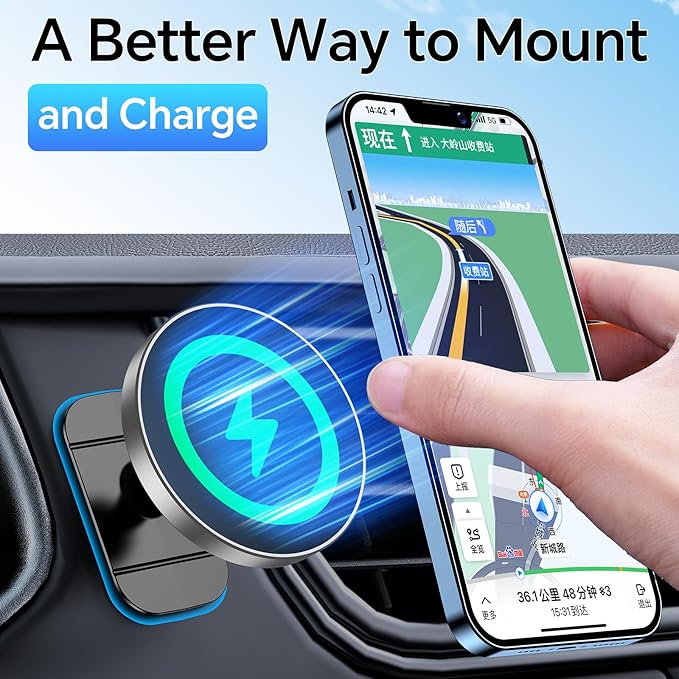 Coolpow for Magsafe Car Mount Charger【100% Stable】 15W Magsafe Car Charger Magnetic Phone Holders for Your Car Accessories for Women Men car Phone Holder Wireless Car Charger for iPhone (Gray)
