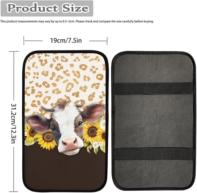 UNICEU Sunflower Farm Cow Print Car Center Console Armrest Cove Neoprene Soft Car Armrest Box Cover Pad Auto Interior Decor Accessoires