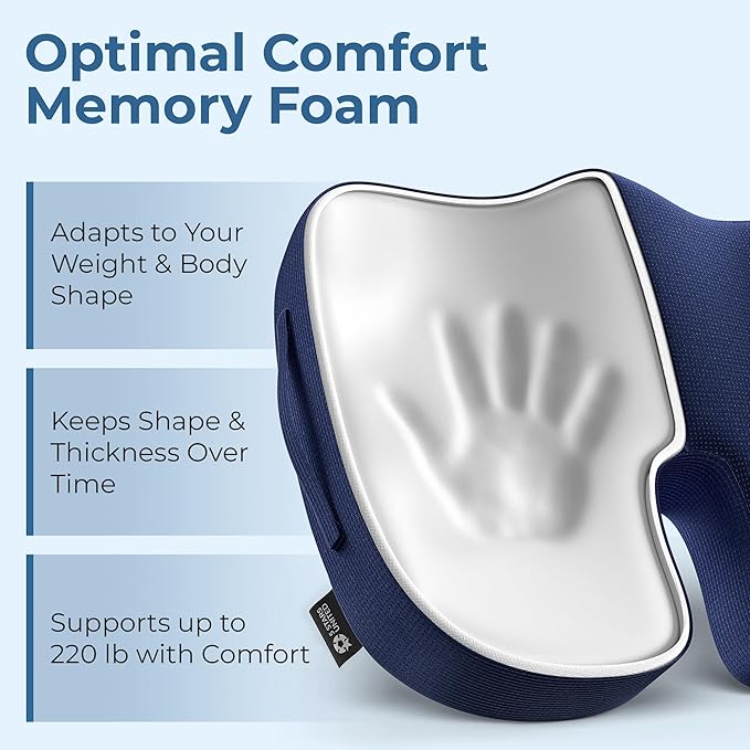 5 STARS UNITED Seat Cushion - Memory Foam Chair Cushion for Tailbone Pain Relief - Ergonomic Support for Coccyx, Sciatica & Butt - Office, Desk & Gaming Chair, Car Seat, Wheelchair, Airplane, Blue