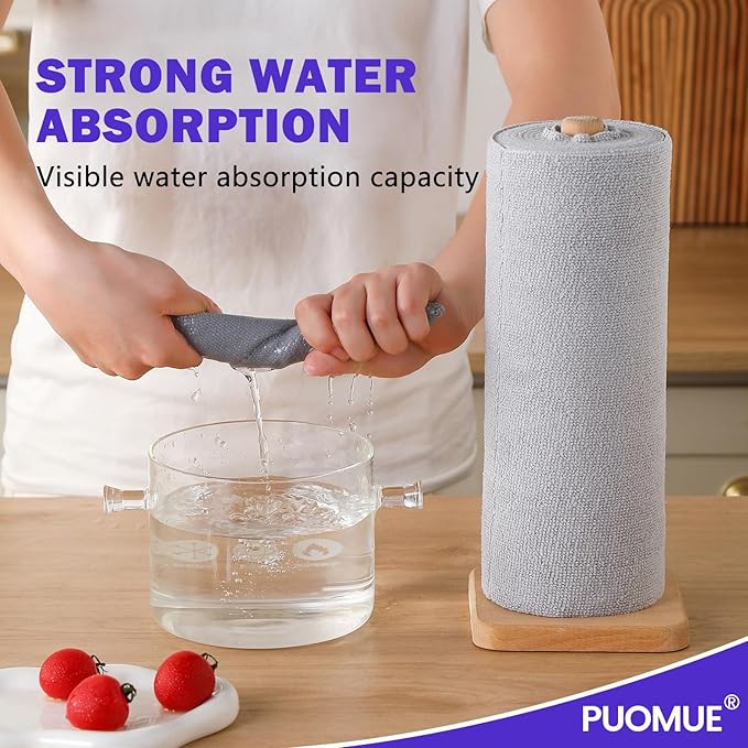 Puomue 55 Pack Microfiber Cleaning Cloth Roll, Tear Away Reusable Towels, 11" X 9", Ultra Absorbent & Lint Free Microfiber Cloth for Cleaning Cars, Kitchen, Window, Home and Shop, Grey