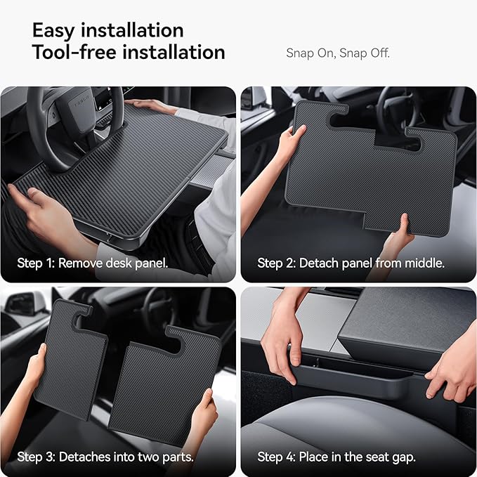 YONZEE 2-in-1 Car Steering Wheel Desk Tray & Car Seat Gap Filler Organizer – Foldable Carbon Fiber Look Table for Laptop, Eating Food, Writing – for Standard Round Steering Wheels