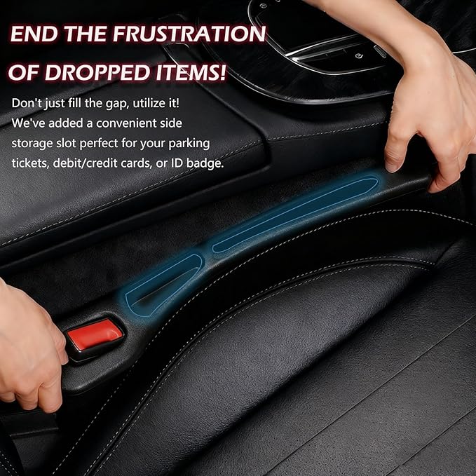 2-Pack Universal Car Seat Gap Filler - Car Seat Gap Filler Organizer & Blocker to Stop Phone, Keys from Dropping Between Seat Console (Black)