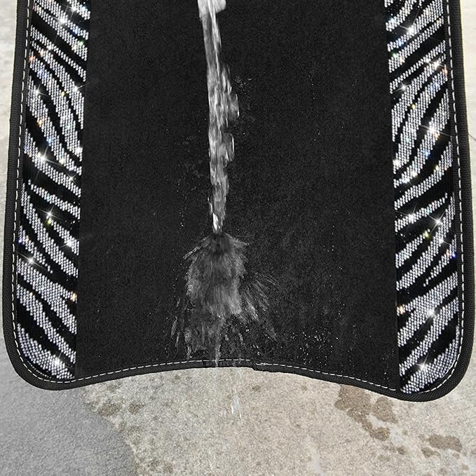 CAR PASS Bling Zebra Car Mats Rhinestones Diamond Waterproof Floor Mat Crystal Sparkly Shining Glitter Carpet Anti-Slip PVC Heel Pad, Universal Fit Automotive SUV,Sedan,4pcs Girly Women, Zebra Diamond