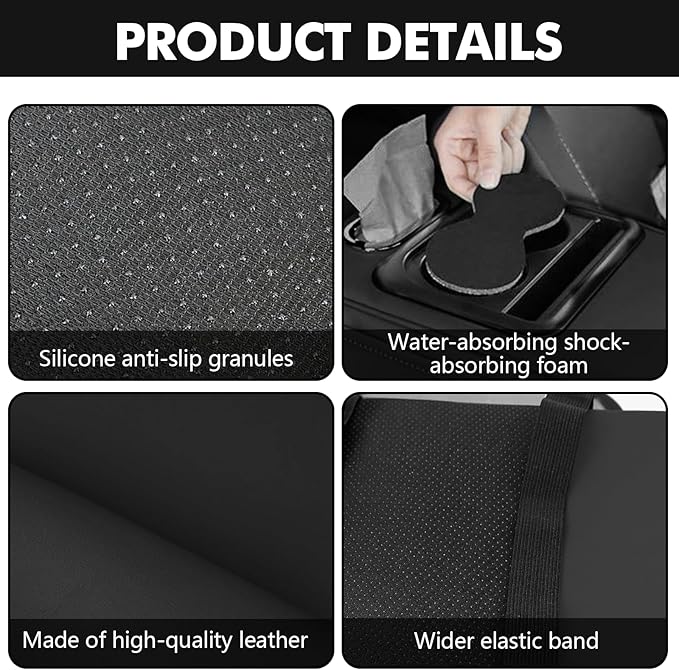 wuyaoyao Car Center Console Cover, 13.39"×8.27"×3.15" Leather Car Armrest Cover with Pocket & Tissue Box & Cup Holder, Multifunctional Auto Armrest Cushion Pad, Universal Car Accessories (Black)