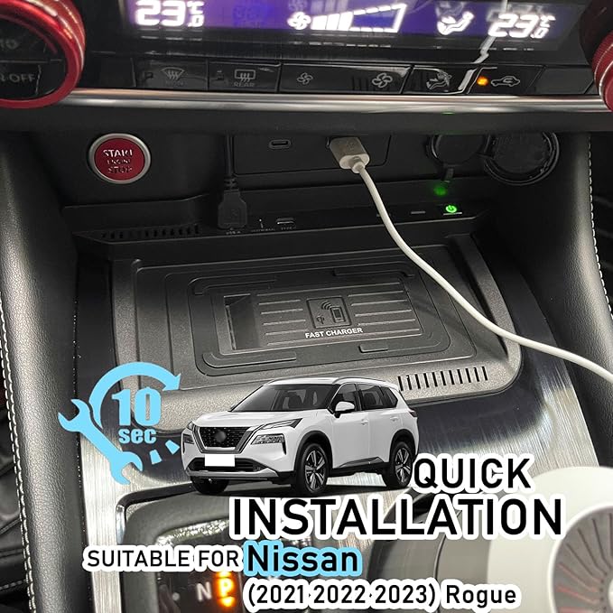 Wireless Car Charger with 15w Wireless and 27w USB Qc3.0 Fast Charging for Nissan Rogue (2021-2023) S/Sv/Sl Center Console Charging Pad Mat Interior Accessories