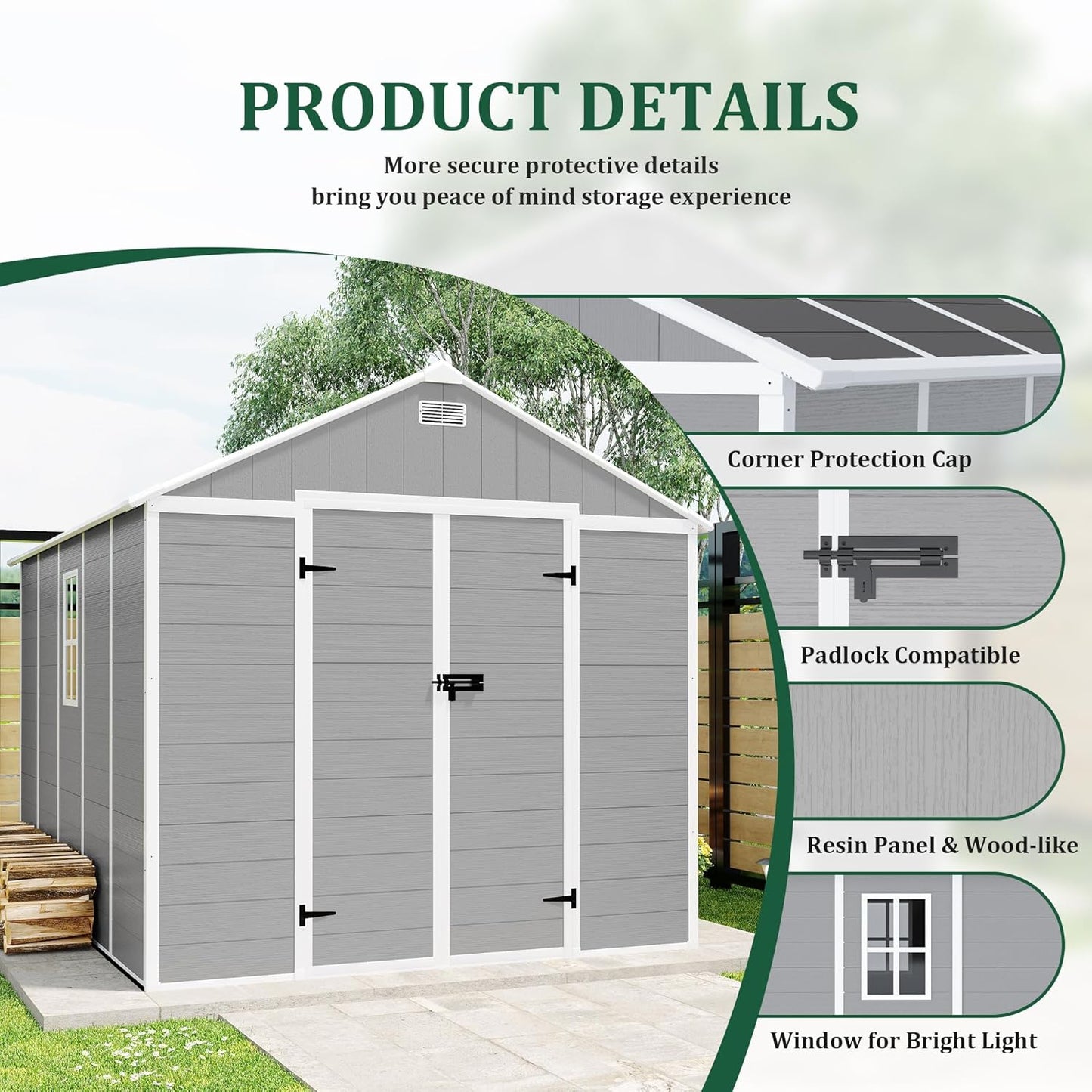 8x10 FT Outdoor Storage Resin Shed with Floor,Waterproof Plastic Garden Bike Shed with Lockable Door, Sloped Roof, Vents & Windows, Easy Assembly Tool Shed for Lawn, Backyard, Patio, Grey