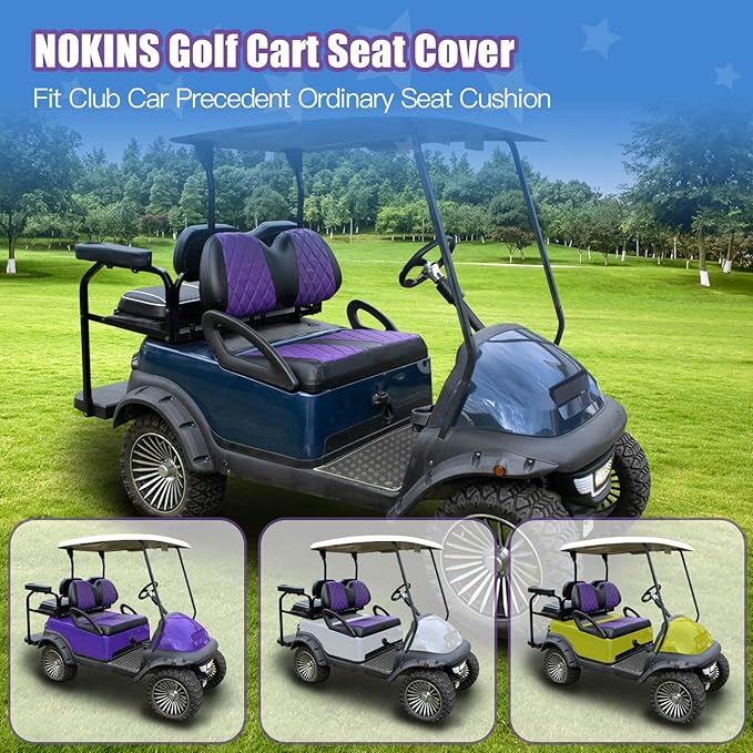 NOKINS Golf Cart Diamond Seat Covers Kit, Fit for Club Car Precedent OEM Standard Front Seat Cushion, Golf Cart Vinyl Seat Cover, No Nails Required