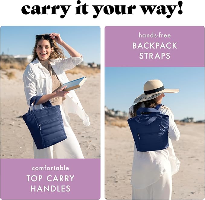 Fit & Fresh Mari Cooler Backpack for Women, Insulated Leakproof Soft Cooler Bag (12 Can), Lunch Tote, Beach Cooler, Lightweight Travel Picnic Tote, Navy