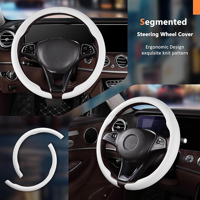 Aimato Car Steering Wheel Cover 2 Piece Non-Slip Clip on Microfiber Leather Steering Wheel Cover,Ultra-Thin Breathable,Universal Fit 14.5"-15" Wheel,White