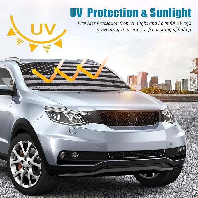 American Flag Car Windshield Sun Shade Foldable Sunshade Front Window Cover Sun Visor Protector Accessories (59x27.5 inches)