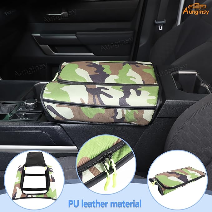 Upgrade Center Console Armrest Cover Compatible with Toyota Tundra 2022+ Sequoia 2023+ Leather Middle Console Cushion Lid Pad Anti-Scratch Armrest Seat Box Cover With Pocket Storage Bag Accessories