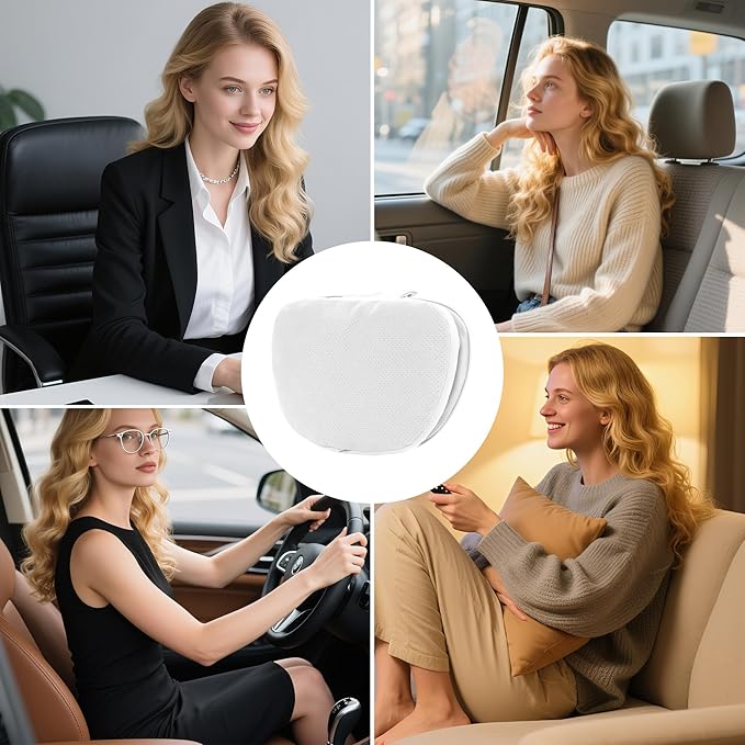 Car Headrest Pillow for Driving, Dual-Sided Leather Design Neck Pillow, Breathable Softness Neck Support, Universal Fit Head Rest Travel Pillow, White, 1 Pack