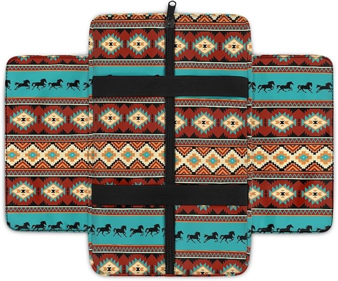 Armrest Cover Center Console Pad for Cars with Pockets, Aztec Horse Cars Interior Accessories for Women Men, Armrest Protector Fit Most Auto Vehicle, SUV, Truck Arm Rest Box