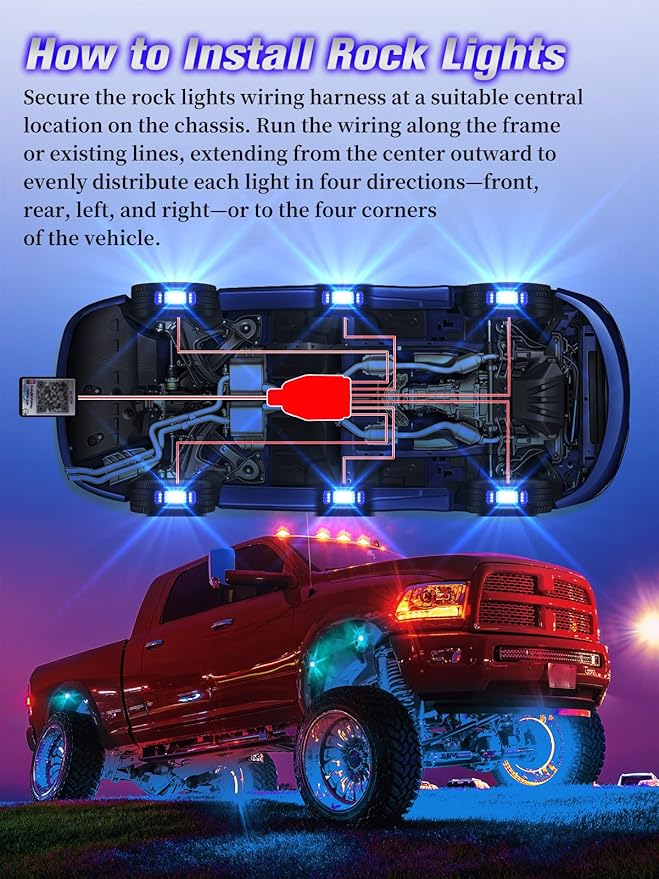 6 Pods 5-Sides Full Angle RGB LED Rock Lights High Brightness 36 Beads RGB 5050 IP68 Waterproof Underglow Multicolor Zone Neon Exterior Rock Lights for 12V Trucks Jeep UTV ATV RZR Offroad Pickup SUV