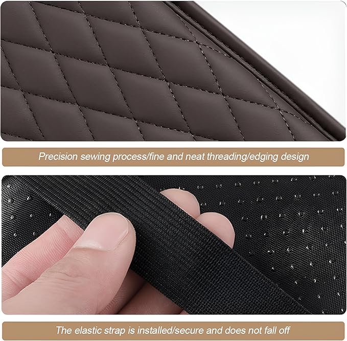 Car Center Console Cover, Leather Vehicle Armrest Seat Box Cushion Pad with Storage Bags, Waterproof Automotive Middle Console Protector, Universal for SUV RV Truck (Coffee)
