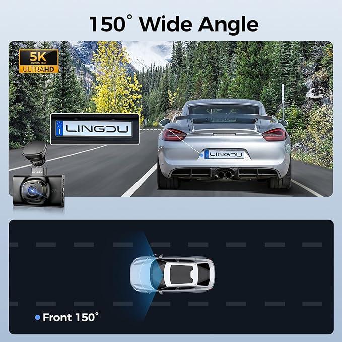 LD02 5K 5G WiFi Dash Cam with Free 64GB SD Card, 3" IPS Screen 150° WDR IR Night Vision 24H Parking Mode Dashcam for Car, Build-in GPS G-Sensor
