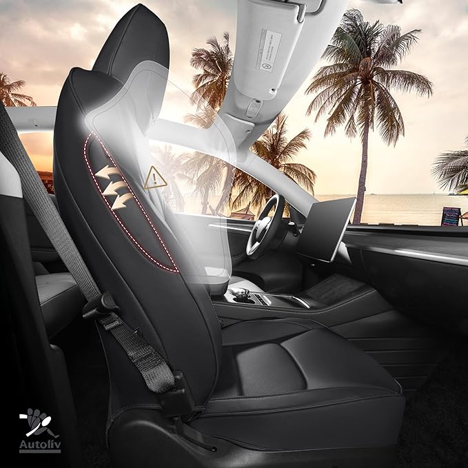 for Tesla Model Y Seat Covers Black Tesla Car Seat Cover 12pcs Waterproof Nappa Leather Seat Cover Fully Wrapped Customized for Tesla Model Y 2020-2024 (TY-Black)