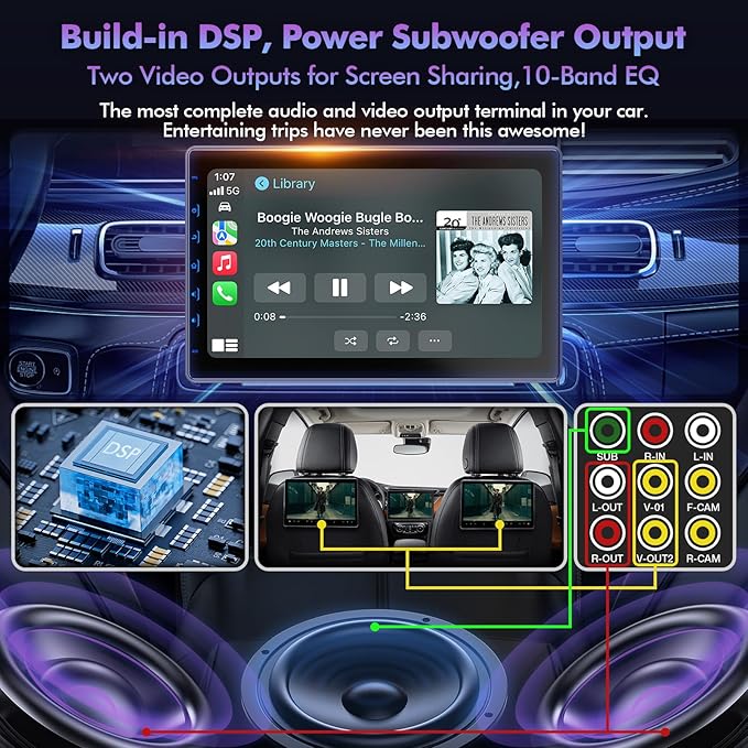 10 Inch IPS Touch Screen Double Din Car Stereo Compatible with Wireless Carplay, Android Auto, Mirrorlink - Car Radio Audio Stereo Receiver with Bluetooth, FM, 720P Backup Camera