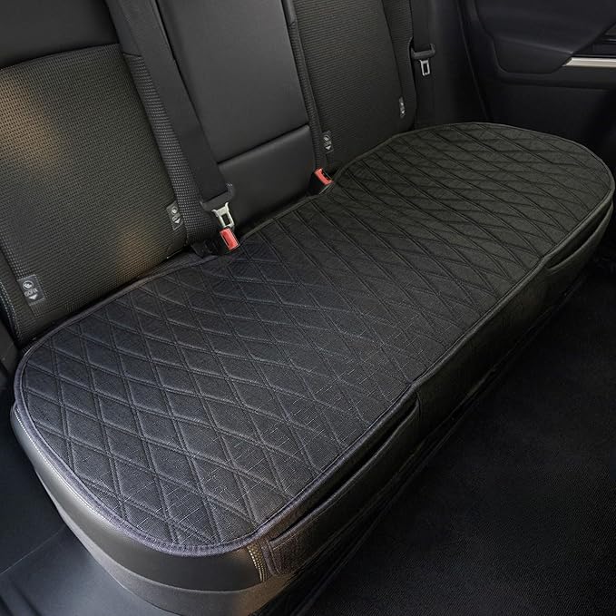 Leader Accessories Universal Black Faux Linen Rear Car Seat Cover Size M - Bench Seats Protector for Most Vehicles Cars Truck SUV - Bottom Auto Seat Cushion Pad Mat with Anti Slip Back