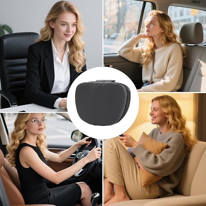 Car Headrest Pillow for Driving, Dual-Sided Leather Design Neck Pillow, Breathable Softness Neck Support, Universal Fit Head Rest Travel Pillow, Black, 1 Pack