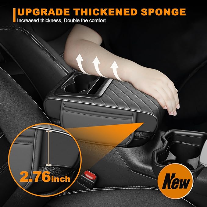 Armrest Cover for Car Fit for Jeep Gladiator - Center Console Cover with Cup Holders and 2 Storage Pockets(Grey)
