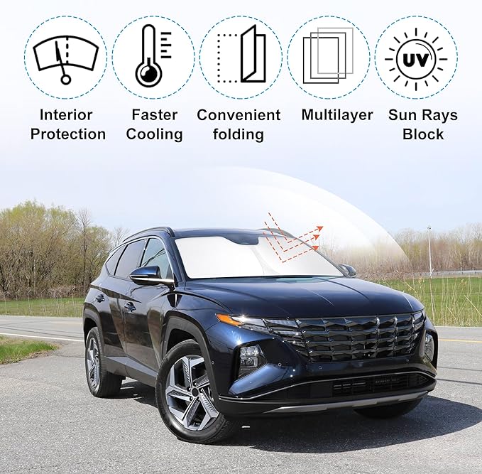 Windshield Sun Shade Custom Fit for 2022 2023 2024 2025 2026 Hyundai Tucson Accessories Foldable Sunshade Sun Blocker Protect Car from Sun Rays & Heat Damage Keep Car Cooler