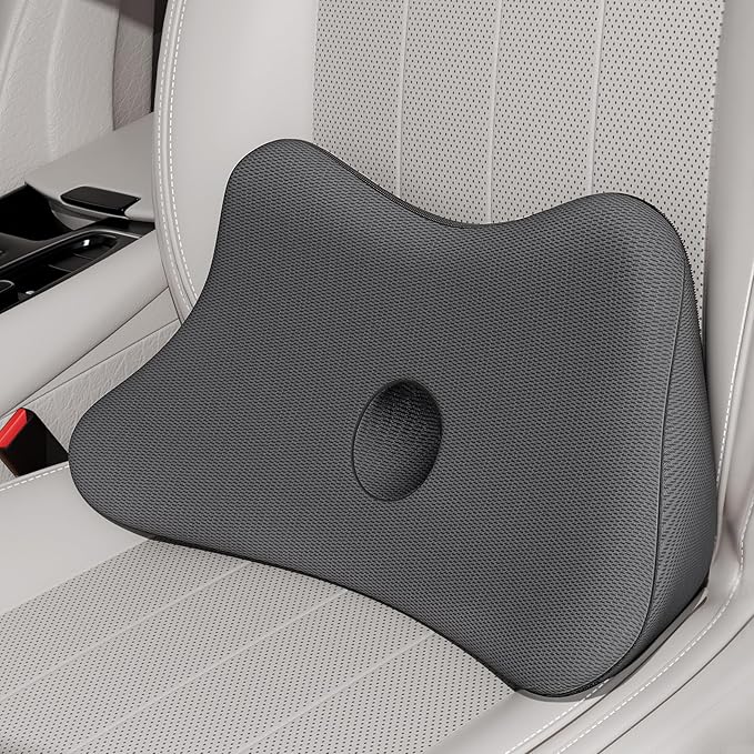 Benazcap Lumbar Support Pillow for Car, Lower Back Support Pillow for Sciatica & Back Pain Relief, 2 in 1 Memory Foam Seat Cushion for Office Chair, Car Seat -Gray