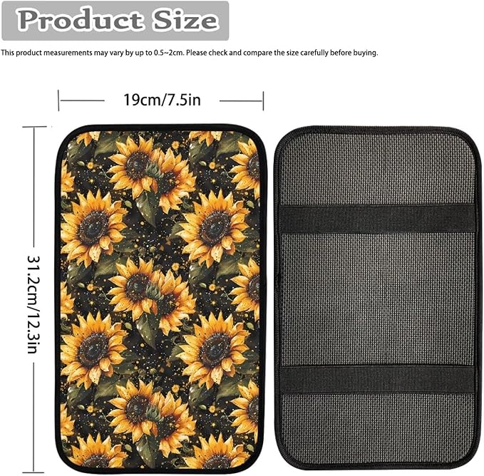 Dreaweet Sunflower Car Center Console Cover Cute Car Accessories for Women Soft Comfortable Car Armrest Cover Pad Center Console Cover Replacement