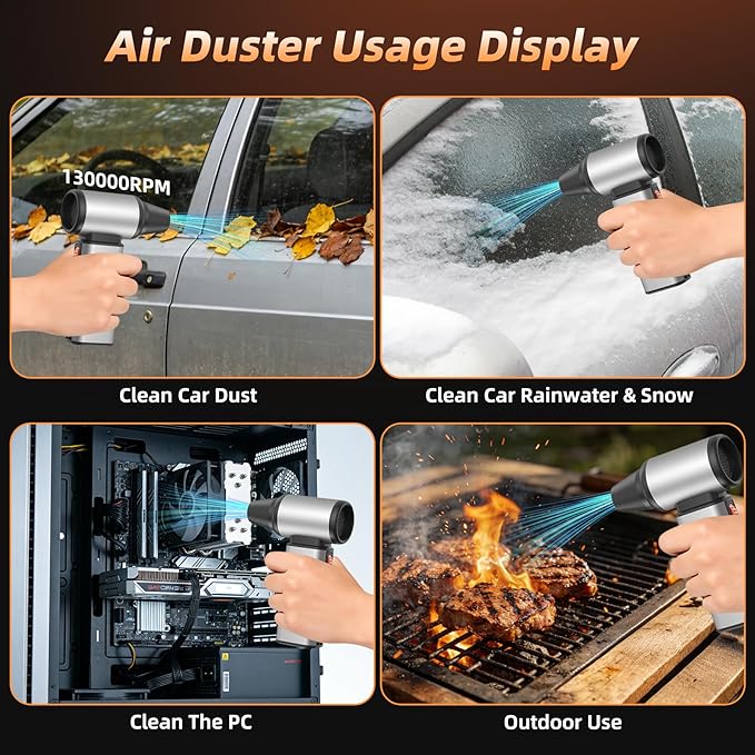 Compressed Air Duster - 130000 RPM Powerful Electric Air Duster, Multi-Gear Adjustable Canned Air, Fast Charging Duster for Computer, Keyboard, Home, Outdoor Duster