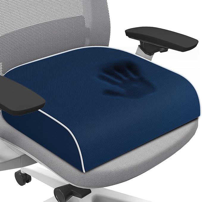 Seat Cushion for Tailbone Pain Relief, Office Chair Cushion, Memory Foam Large Chair Cushion with Non-Slip Cover for Soft Support at Office Chair, Car Seat, Airplane Dark Blue/X-Large