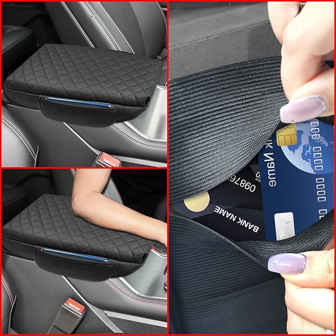 Center Console Armrest Cover Compatible with Ford Explorer 2020-2024 Leather Arm Rest Lid Protector Cushion Pad with Side Pockets Interior Accessories Prevent Scratching Black