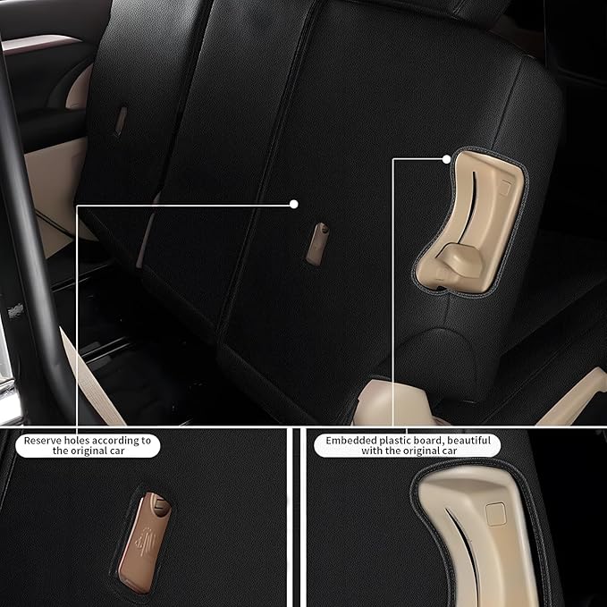 AOMSAZTO Custom Fit Seat Covers for Toyota Highlander 2014-2019 3-Rows 7 Seats, Second Row W/Captain Chairs Full Set Faux Leather Car Seat Cover Black