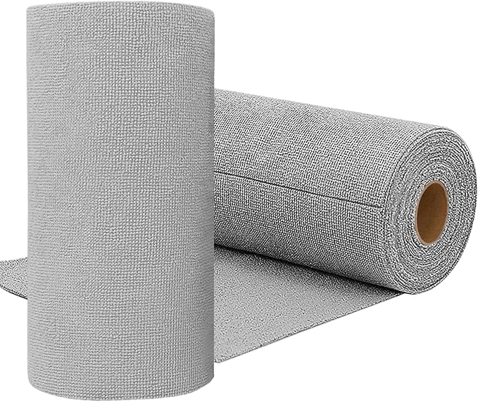 Niurewan 75 Pack Microfiber Cleaning Cloth Roll,Reusable Tear Away Microfiber Towels,Washable Ultra Absorbent Rags Drying Dishcloths for Car,Home,Garage or Shop(Grey)