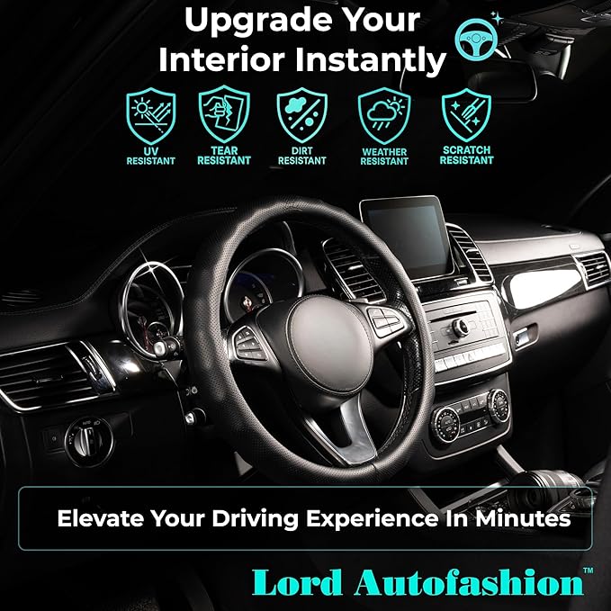 Lord Autofashion Steering Wheel Cover – PU Leather, Non-Slip Rubber Inner, All-Season Comfort – 14.5–15 Inch (Black 8571)