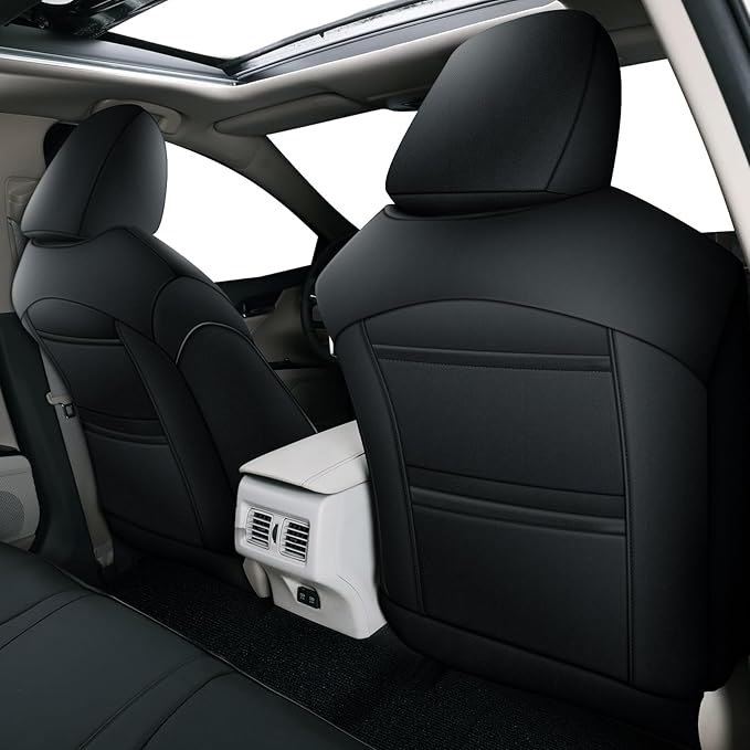 AOMSAZTO Custom Fit Seat Covers for Toyota Camry 2020 2021 2022 2023 2024 (SE,LE,SE Nightshade) Faux Leather Camry Seat Protector Full Set Black