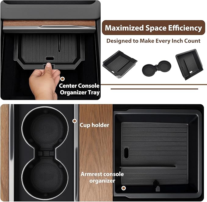 Center Console Organizer Tray for Tesla Model Y Juniper Accessories 2025 2026 and Model 3 Highland Accessories 2024 2025 2026 for Tesla Accessories Cup Holder Matte Black (3PCS)