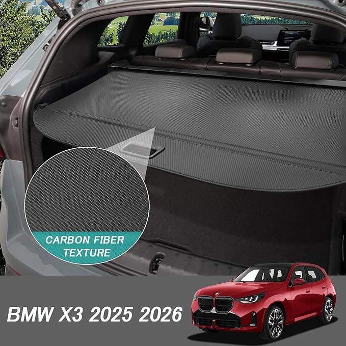 Cargo Cover for BMW X3 2025 2026 Accessories Retractable Trunk Cover Security Shielding Shade Cargo Luggage Cover Trunk Privacy Protection (Carbon Fiber Texture)