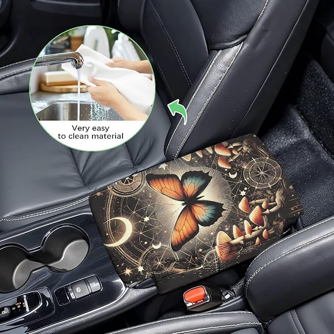 Wanyint Butterfly Mushroom Moon Star Auto Center Console Armrest Cover Non-Slip Soft Armrest Storage Box Mat Scratch Resistant Middle Console Mat Arm Rest Pad Car Interior Decor Accessories