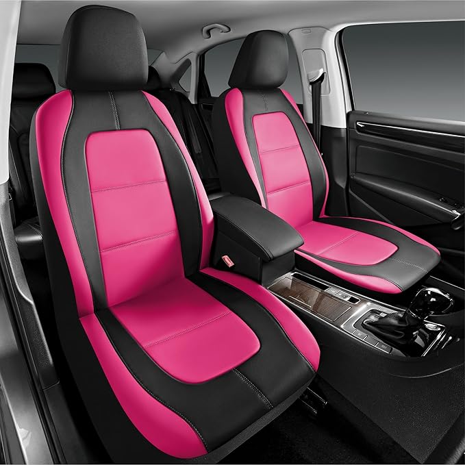 Road Comforts Car Seat Cover, Leather Car Seat Covers, Front Low Back Sport Seat Covers, Airbag Compatible, Universal Fits for Most Cars (Hot Pink