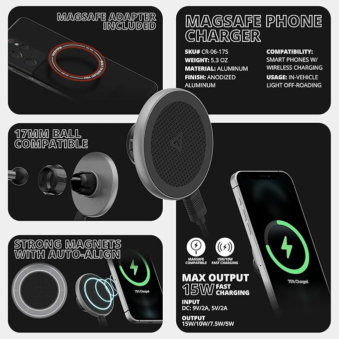 Tackform Link Vent Mount Magnetic Wireless Charging Phone Holder - Compatible with MagSafe, 2015-2020 Ford F-150, 2017-2021 Super Duty, 2018-2021 Expedition | Billet Aluminum Bracket | Short Reach