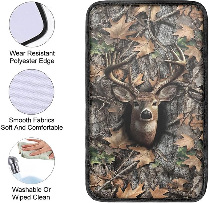 Hunting Deer Print Car Center Console Cover for Men,Soft Armrest Cover Pad for Cars SUV Sedan