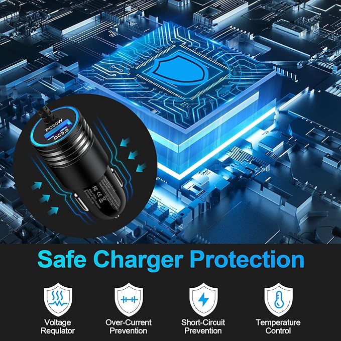 for iPhone 17e/17/16/15 Car Charger,48W PD+QC USB C Fast Car Charger Cigarette Lighter Adapter with 30W Built-in Coiled Type C Fast Charging Cable for iPhone 17e 17 Pro Max Air 16e 16 Pro Max 16 Plus