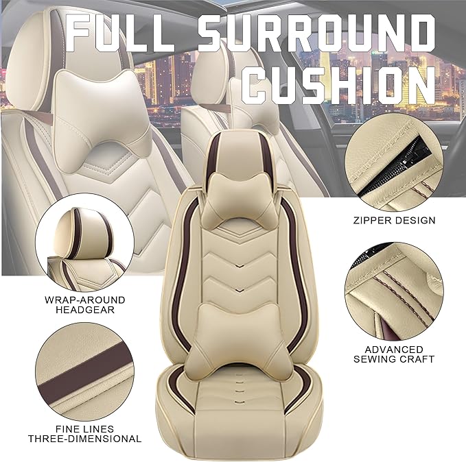 CTDS Car Seat Covers for Honda Civic 2000-2026, Stylish Sport Seat Cover, Premium Nappa Leather Car Seat Cover. Automobile Seat Covers Sets.(Luxury 2 Seats/Beige)